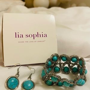 lia sophia turquoise bracelet and earring set